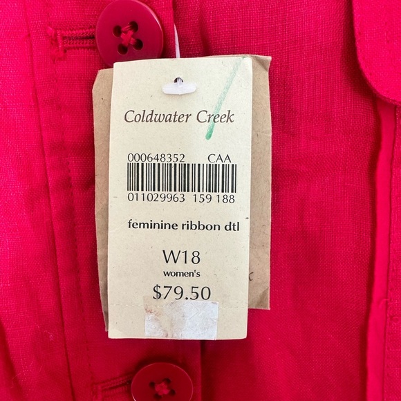 Vintage Coldwater Creek 100% Linen Button Front Jacket W 18 NWT Red $80 - Picture 3 of 16